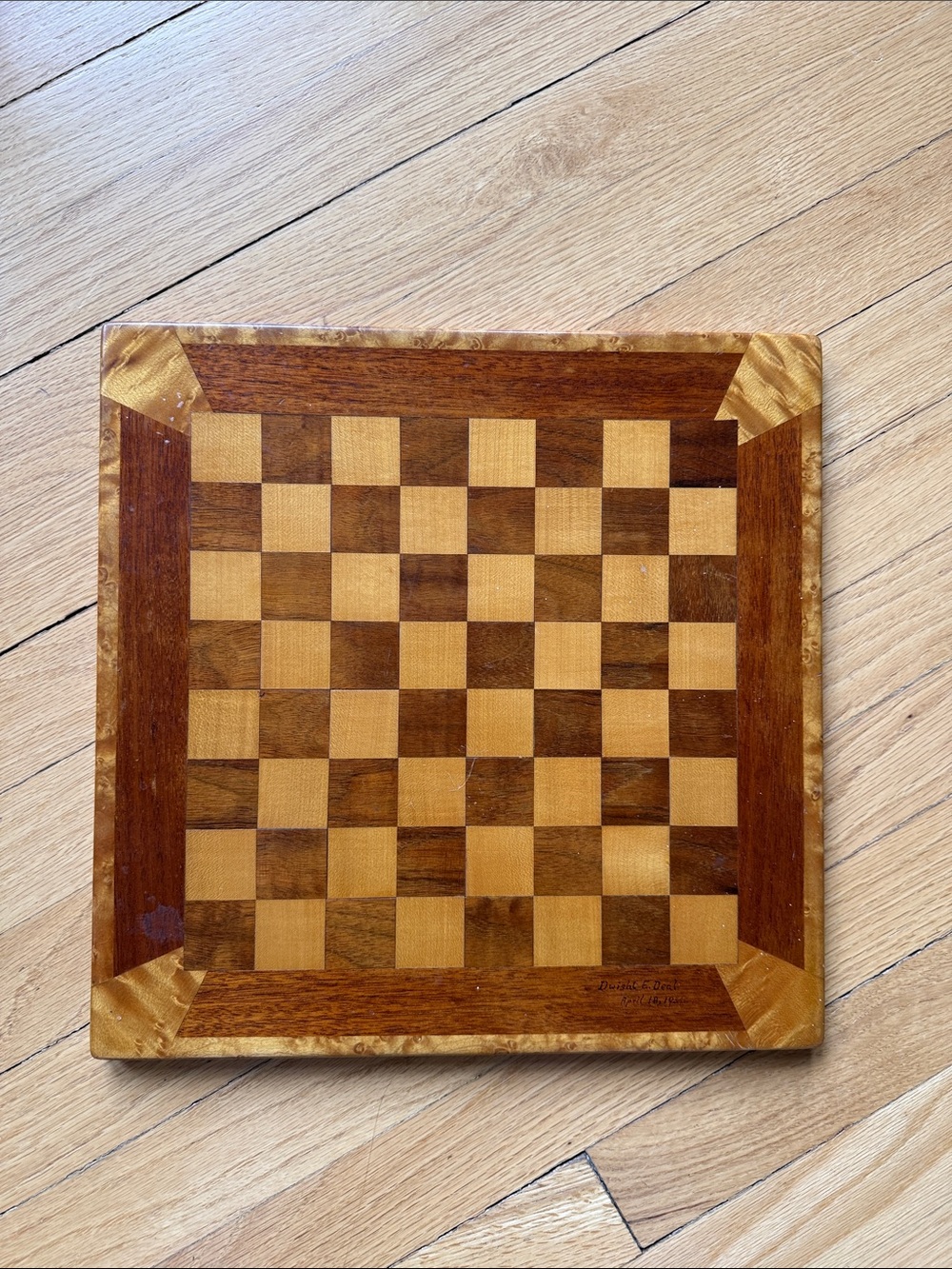 Vintage Handcrafted Wooden Chess Board in Light and Dark Brown